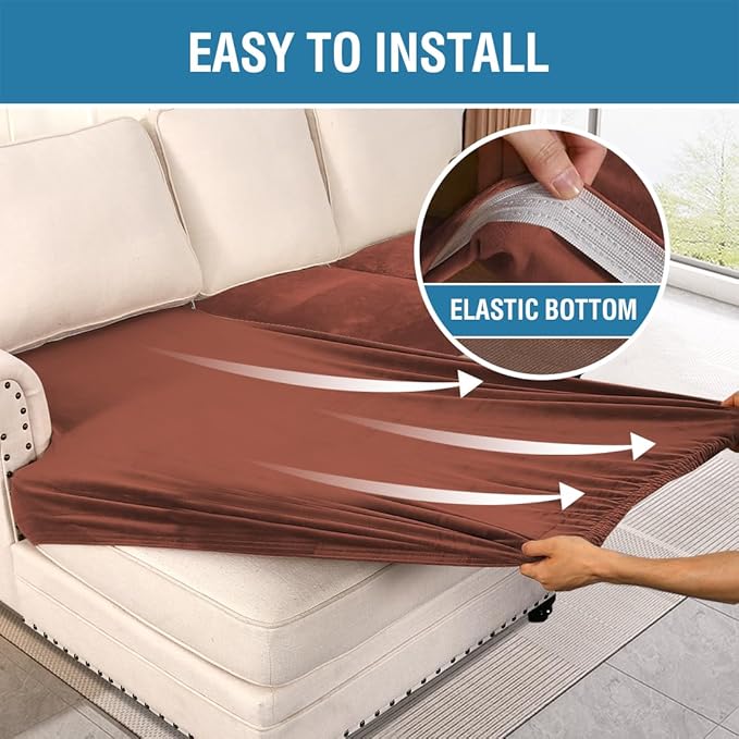 H.VERSAILTEX Velvet Stretch Sectional Couch Covers 3 Pieces Sofa Seat Cushion Covers L Shape Separate Cushion Couch Cover for Both Left/Right Sectional Couch (Large Sofa 2 Seater + 1 Chaise, Rust) - Image 4