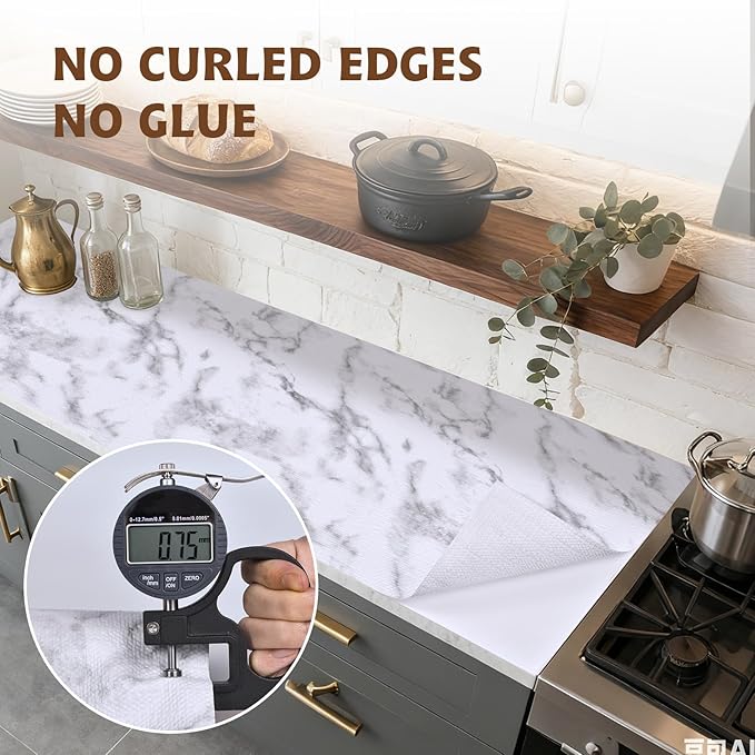 Shelf Liners for Kitchen Cabinets 12in x 10FT, Non Adhesive Drawer Liner Marble Pattern Thickened Shelf Liner Non-Slip Easy to Clean for Tool Box Refrigerator with Knife and Tape Measure - Image 8