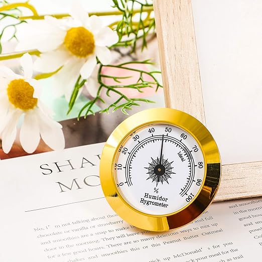 Frienda 2 Pcs Hydrometer 2 Inch Humidity Meter Cigar Humidor Hygrometers Round Cigar Hygrometer for Humidor Cabinet Cans(Gold) - Image 6