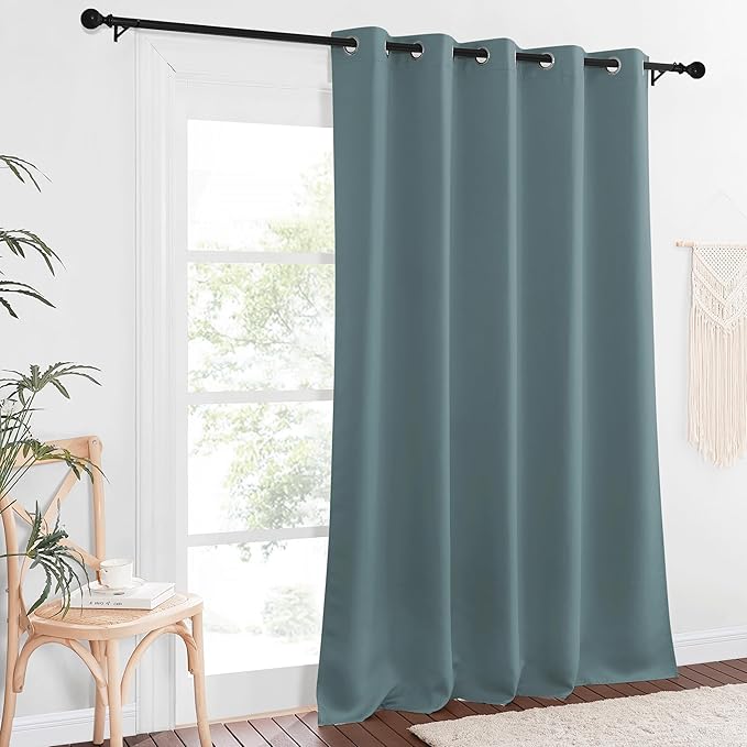 NICETOWN Blackout Greyish Blue Curtain & Drape 102 inches Long - Energy Saving Thermal Drape Grommet Sound Reducing Light Blocking Window Treatment for Bedroom (1 Panel, W66 x L102) - Image 2
