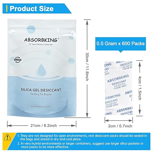 Silica Packets – 0.5 Gram 600 Packs Silica Gel Packets, Food Grade Desiccant Packs with Color Indicating, Premium Moisture Absorbers for Spices, Foods, Seeds, Dehydrated Vegetable Storage - Image 3