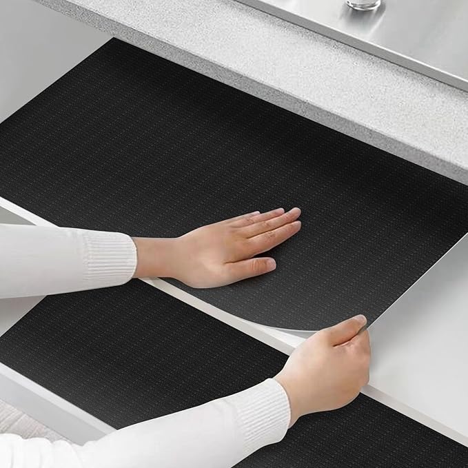Shelf and Drawer Liner for Kitchen Cabinets Non-Adhesive, Strong Grip Non-Slip Thickened Cabinet Liners for Shelves, Waterproof Mats for Dresser Cupboard, Black, 12 in x 10 Feet - Image 7