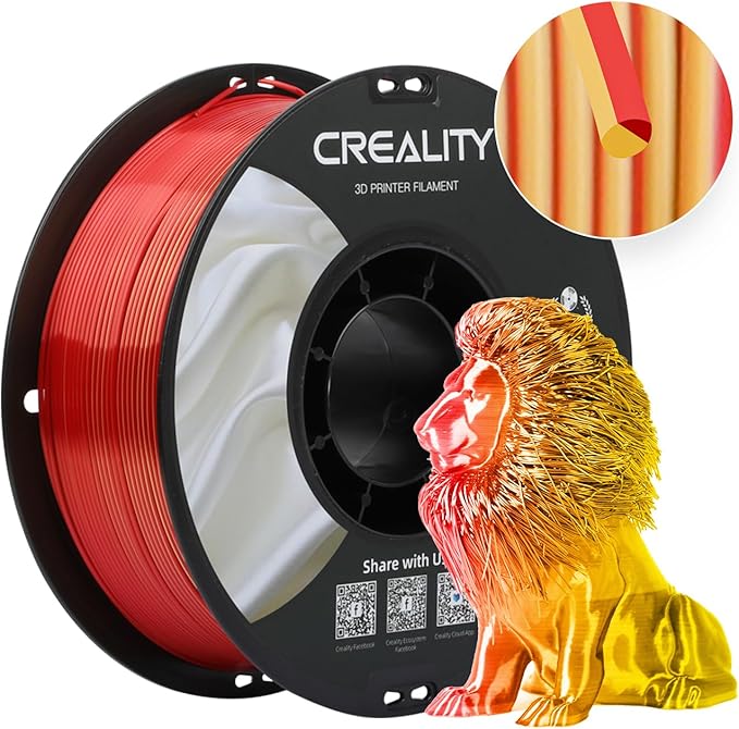 Creality Silk Filament, PLA 3D Printer Filament 1.75mm Multi Color, Smooth and Shiny, Silk Shiny PLA Filament +/-0.02mm, 3D Printing Filament 1KG/2.2lb (Golden-Red) by Creality