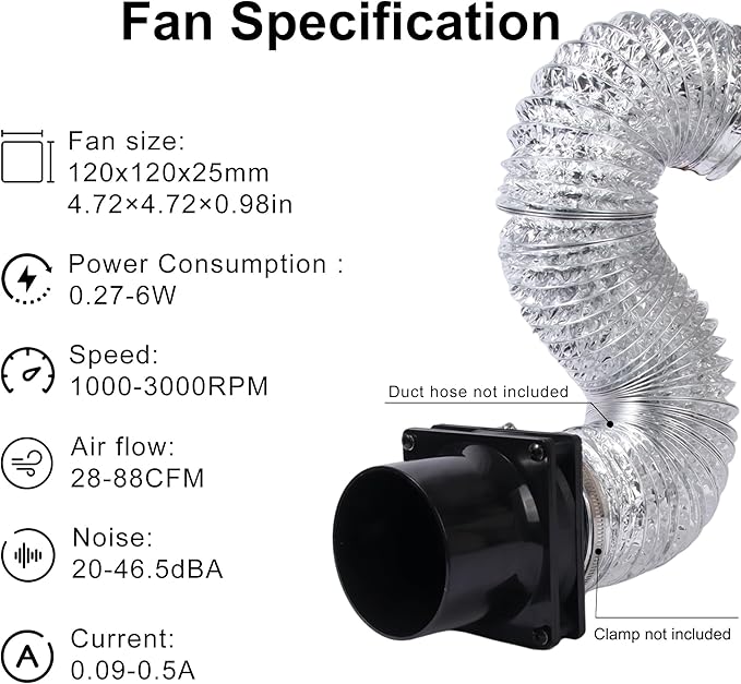 4.72" 12V Exhaust Duct Fan Kits with 4" Dual Duct Flanges Adapters Variable Speed Controller Small Inline Smoke Extractor Fan for DIY 3D Printer Enclosure Laser Engraver Soldering Small Grow Tents - Image 3