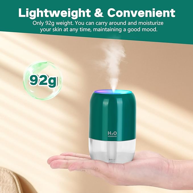 Mini Humidifiers for Bedroom, 200ml Cool Mist Humidifiers for Home Nursery Indoor Plants, Room Humidifier for Bedroom Quiet Easy Clean Auto Shut-off Top Fill Humidifier for Car Office Desktop, Green - Image 6