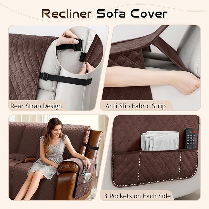 Arfntevss Waterproof Recliner Sectional Couch Covers for Reclining L Shape Sofa Cover Non Slip Washable L Shaped Slipcover Sets for Dog Furniture Protector (5 Seat with 2 Console Cover, Dark Brown) - Image 4