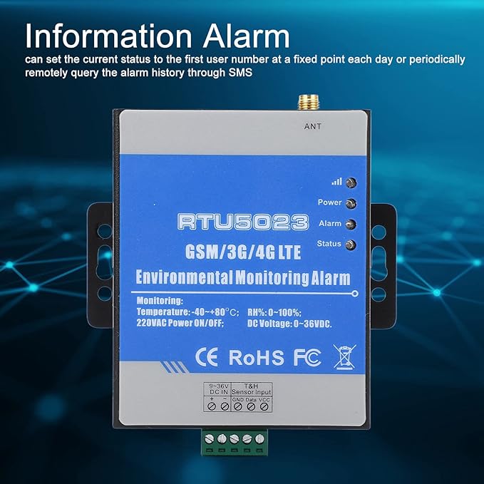 RTU5023 Wireless Temperature Humidity GSM Alarm Monitor with SMS Alerts for Power Outage and Environmental Monitoring AC 100‑240V, for Home Office Hotle - Image 2