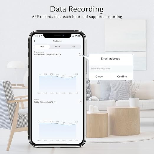 Aquarium Thermometer, Smart Fish Tank Thermometer App Monitor, Free Data Export ℉/℃, WiFi Hygrometer for Babyroom, Greenhouse, Fish Tank, Refrigerator, White 2 Pack with Screen - Image 7