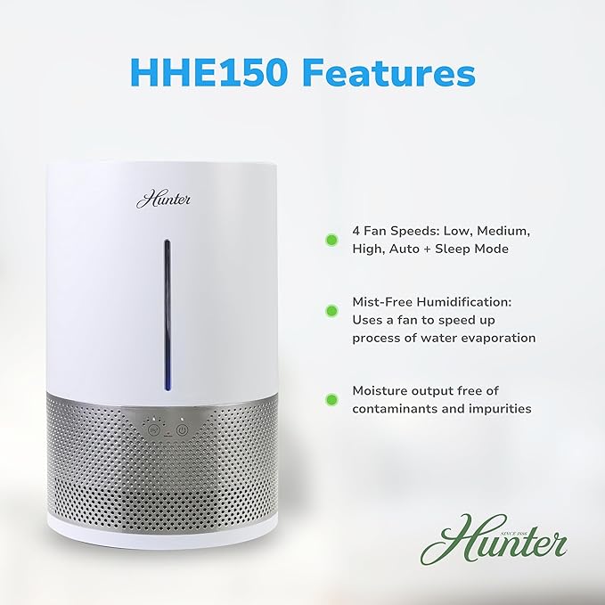 HHE150 Hunter Aspire 4.8L Evaporative Humidifier with PermaWick Filter (4.8L) - Remove Contaminants & White Dust for Clean Mist & Air – Medium Humidifier for Home, Bedroom, or Dorm - White - Image 4