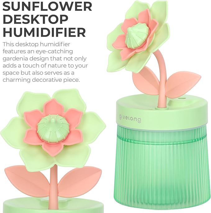 Gardenia Small Humidifier for Plant, Cool Mist Mini Humidifiers for Bedroom, Desk Personal Humidifiers with Diffuser for Indoor Office Car, Portable Humidifier for Travel - Green 260ml - Image 2