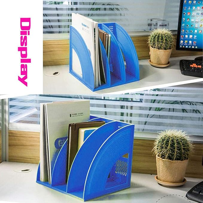 Marte Vanci Magazine File Holder Book Desktop Organizer Plastic Storage Sturdy Vertical 3 Section Folder Blue - Image 4