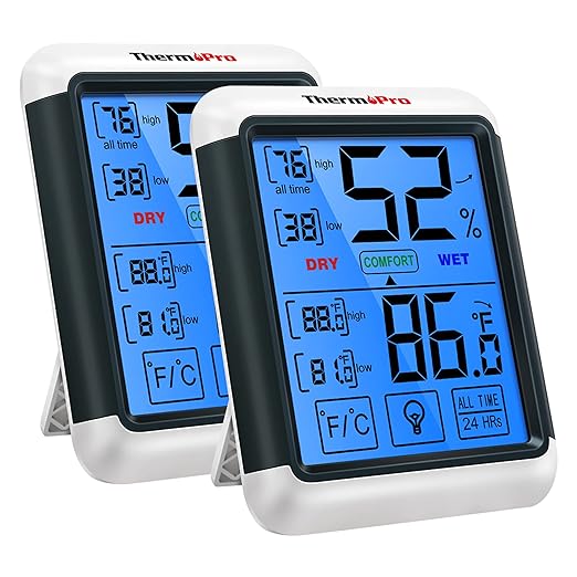 ThermoPro TP55 Digital Indoor Hygrometer Thermometer, 4-Inch Temperature/Humidity Monitor with Touchscreen and Backlit, Indoor Room Thermometer/Humidity Meter for House Home Greenhouse by ThermoPro
