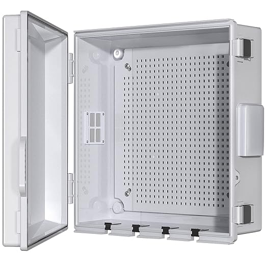 Electrical Junction Box, Ventilated Design, Cable Grommets, Indoor/Outdoor Use with Mounting Panel & Hinged Cover. Waterproof IP 65. (Grey Cover, 13"x13"x5.1") by ANIMACYN