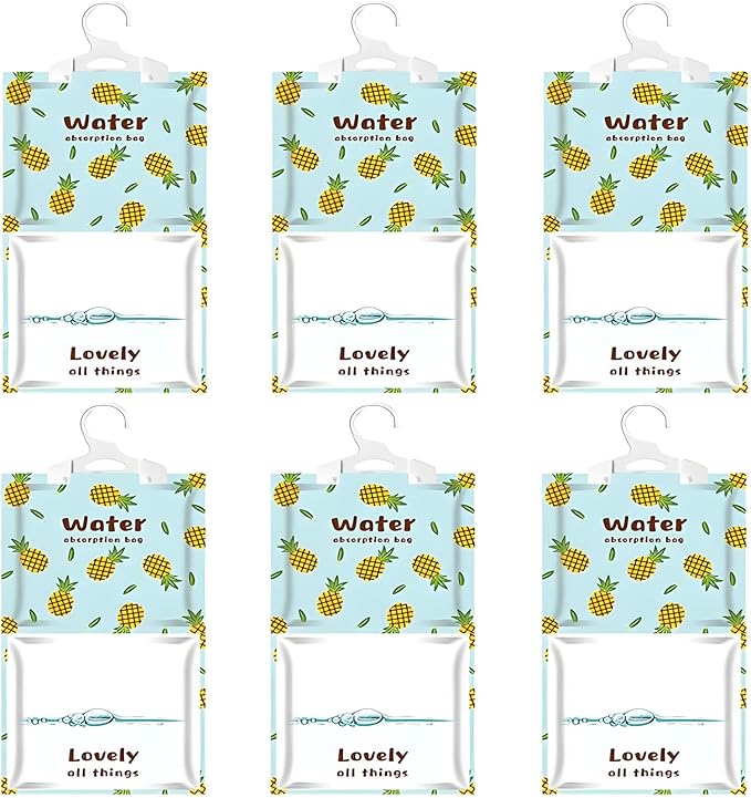 6 Pack Moisture Absorber Hanging Bags, Fragrance Free Humidity Packs, Hanging Closet Dehumidifier Bags (Pineapple) by NICOLEKAY