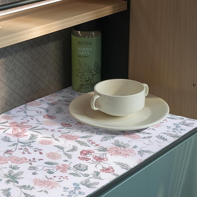 Floral Drawer and Shelf Liner for Cabinets, Non-Adhesive and Strong Non-Slip Shelf Cabinet Drawer Liners for Kitchen, Table,Bookshelves,Waterproof Cupboard Liners,Easy to Clean,12IN x 10FT - Image 9