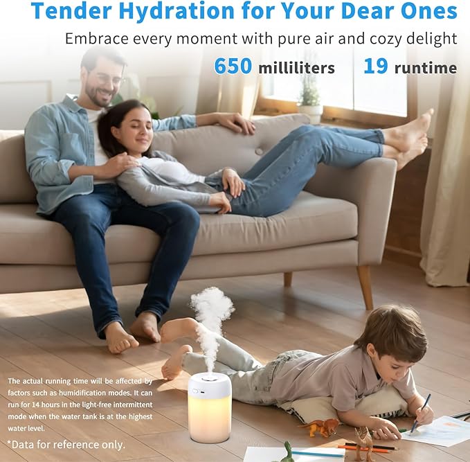 SZO Night Lights Humidifiers For Bedroom, USB Rechargeable, LED Lights For Bedroom,4 Mode Portable Humidifier Fit For Various Scenarios,<28dB, Auto Shut-off, Ideal For Home Travel Plants(White） - Image 6