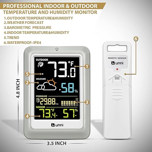 Indoor Outdoor Thermometer Wireless Weather Stations, with 330ft Range Sensor and Adjustable Brightness Inside Outside Temperature Humidity Monitor (Colorfu02) - Image 6