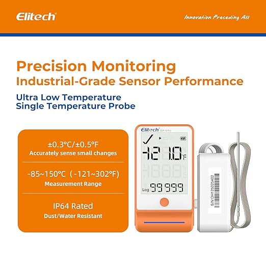 Elitech 5Pack Bluetooth Ultra Low Digital Temperature Data Logger for Refrigerator Shadow Data 100000 PointsExport PDF/CSV Report, Pharmacy Vaccine DDL Calibration Certificate, MAX MIN AVR GSP-6-TLE - Image 2