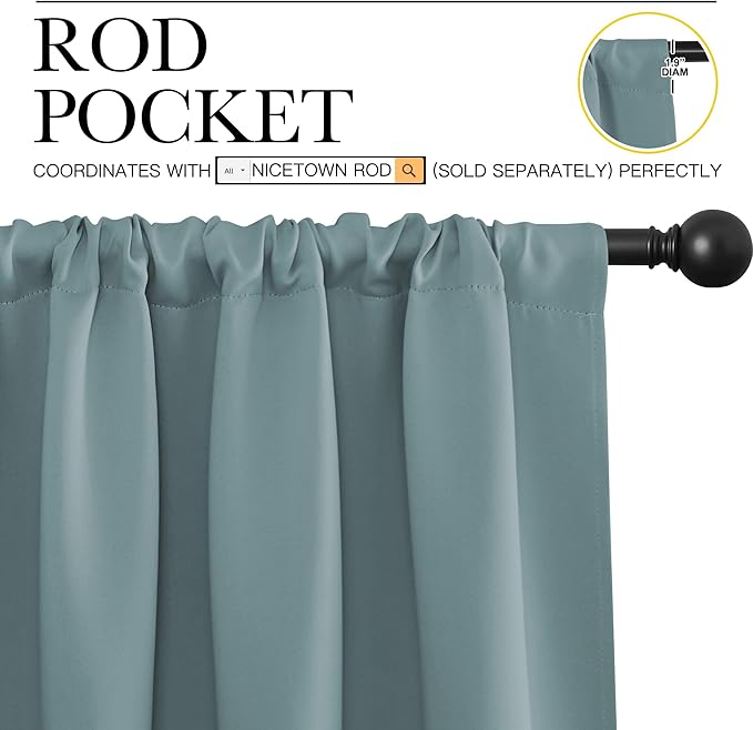 NICETOWN Blackout Curtains for Bedroom, Blackout Curtain Panels, Greyish Blue, 1 Pair, 70 by 63-inch, Window Treatment Energy Saving Thermal Insulated Solid Rod Pocket Blackout Drapes/Draperies - Image 2