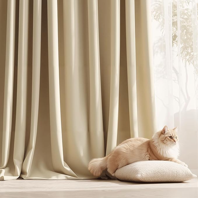 RYB HOME Outdoor Curtains Extra Long - Blackout Privacy Waterproof Outside Curtains Block Sun Exposure for Patio Pergola Corridor Gazebo, Width 100 x Length 120 inch, Cream Beige - Image 5