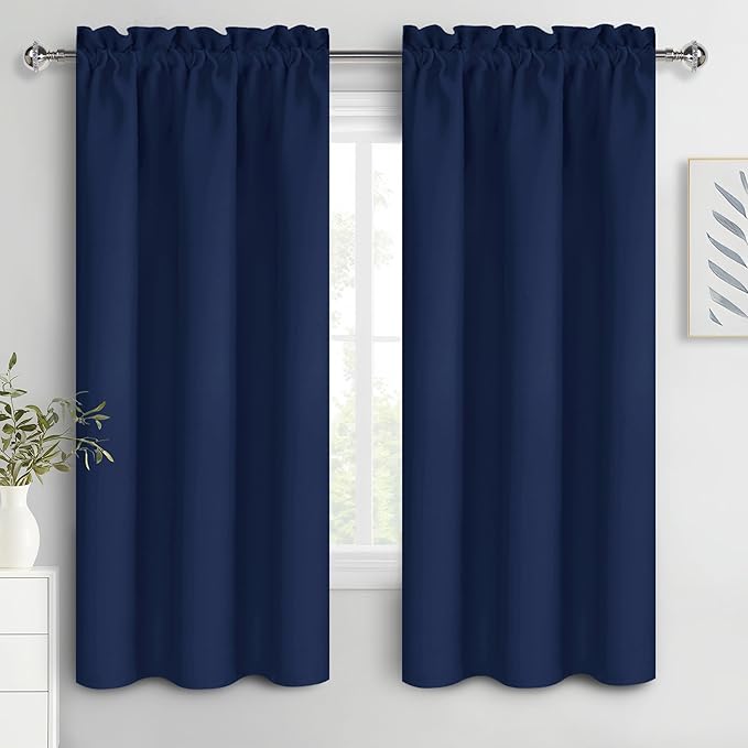 DWCN Navy Blue Blackout Curtains for Bedroom 72 Inches Long 2 Panels Set Window Drapes Thermal Insulated Room Darkening Rod Pocket Curtains for Kids Boys Room (W38 x L72 Inch, Navy Blue) by DWCN