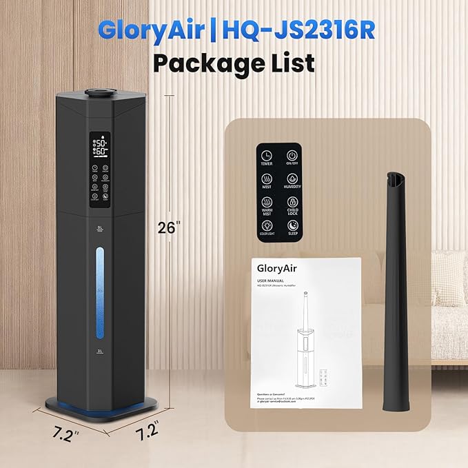 Humidifiers for Bedroom - GloryAir 2.38Gal/9L Top Fill Warm & Cool Mist Humidifier for Large Room 750ft² with Auto Mode 7-Color Light, Humidistat, Quiet Humidifier for Plants Baby Adults Home & Office - Image 9