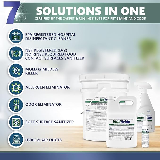 Vital Oxide Disinfectant, Deodorizer, Cleaner, Food-Contact Sanitizer, Virucide – (EPA registration #82972-1) – Kills Mold & Mildew, Eliminates Odors -4 Gallon - Image 7