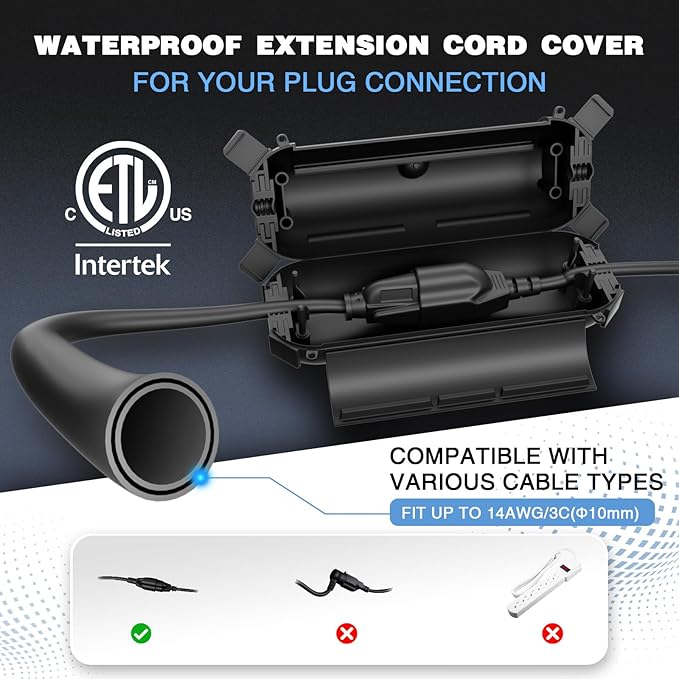 Flemoon [9 Pack] Outdoor Extension Cord Safety Cover, IPX4 Waterproof Connection Protector, Weatherproof Electrical Box for Outdoor Plug, Outlet, Holiday Light, Christmas Decorations, Black - Image 2