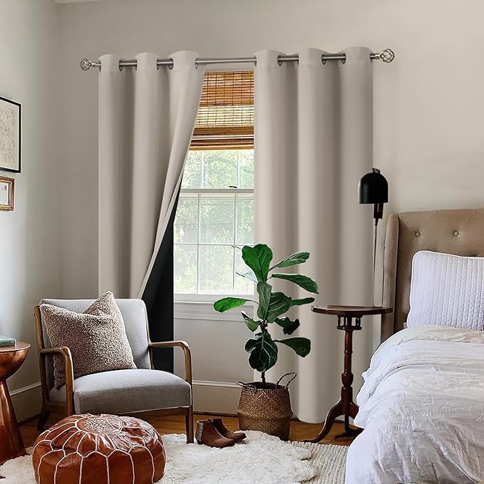 BGment Thermal Insulated 100% Blackout Curtains for Bedroom with Black Liner, Double Layer Full Room Darkening Noise Reducing Grommet Curtain (42 x 84 Inch, Cashmere, 2 Panels) - Image 2