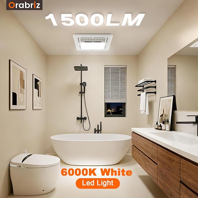 4-in-1 Bathroom Exhaust Fan with Dual-Mode Heater and LED Light, 110 CFM Quiet Ceiling Vent Fan, 1300W Heating Power, 1.0 Sone Ultra Silent Bath Fan with Light, Ventilation, and Remote Control - Image 5