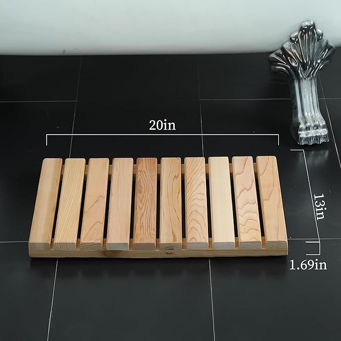 bingaai Cedar Wood Shower Mat, Cedar Wooden Bath Mats, Small Wood Bath Mat 20 x 13 in, Shower Stall Mat Non-Slip for Bathroom Bathtub Spa Sauna Garden Home, Wooden Floor Mat for Indoor and Outdoor - Image 6