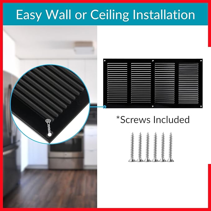14x6 Vent Cover (Duct Opening) - Black HVAC Return Air Grille for Wall and Ceiling - Metal AC Vent Cover with Mesh - Rectangular Ventilation Register - External Dimensions: 15.75" W x 7.87" H - Image 4