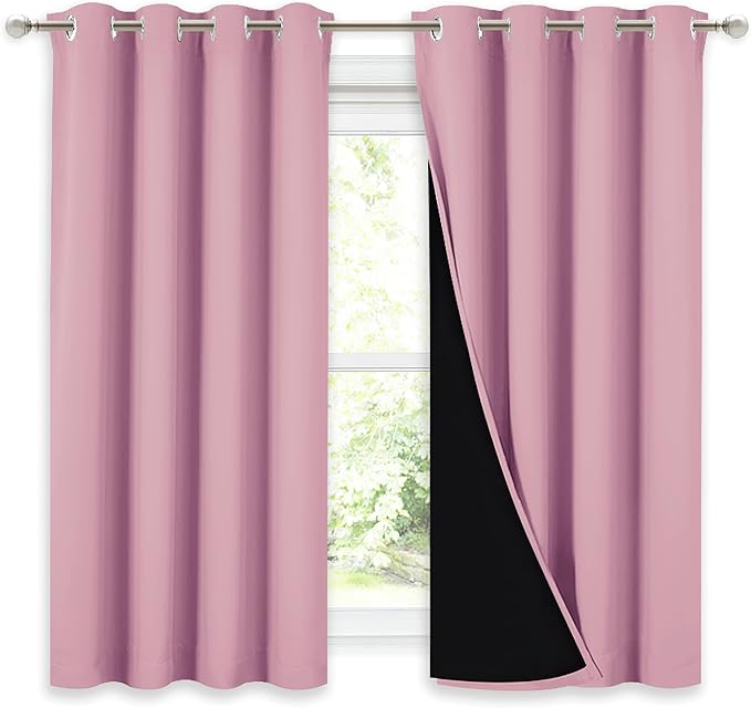 NICETOWN 100% Blackout Curtains with Black Liners, Thermal Insulated Full Blackout 2-Layer Lined Drapes, Noise Cancellation Window Draperies for Dining Room (Crystal Pink, 2 Panels, 52" W by 54" L) by NICETOWN