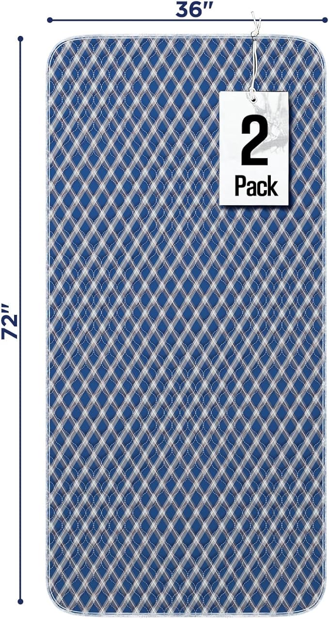 Non-Slip Bed Pads for Incontinence Washable (36" x 72"|2 Pack), Navy Blue Grid, Waterproof Bed Pads, Bed Wetting Pads for Bed, Sofa, Floor, Resuable Underpads for Adults, Seniors, Pet - Image 2