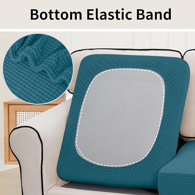 Easy-Going Stretch Individual Loveseat Couch Cushion Cover Sofa Cushion Furniture Protector Sofa slipcover Soft Flexibility with Elastic Bottom (2-Piece Loveseat Cushion Cover, Peacock Blue) - Image 4
