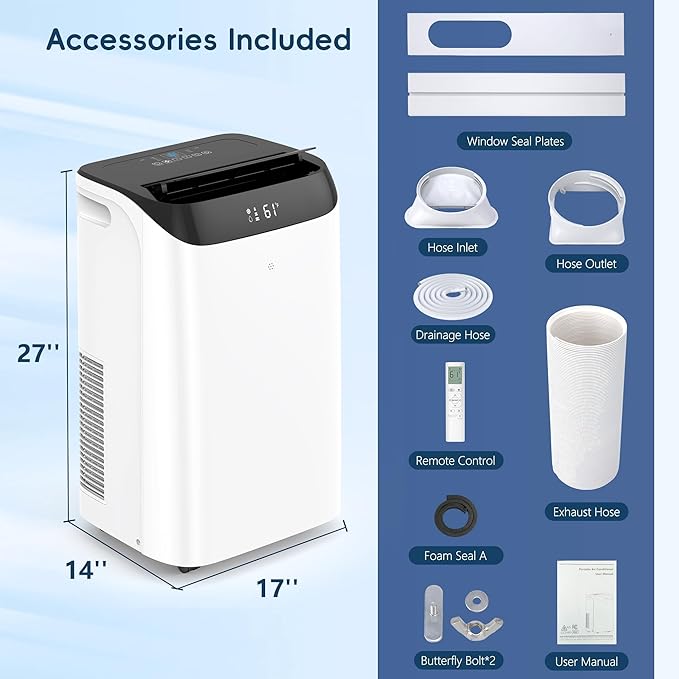 14000 BTU Portable Air Conditioners,Cooling,Fan,Dehumidification,Sleep Mode for Large Rooms up to 700 Sq.Ft,AC Unit with Remote Control,24H Timer,Installation Kits Included - Image 9