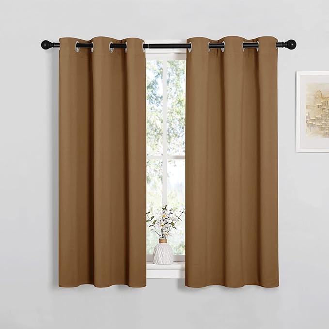 NICETOWN Sleek Blackout Curtains 45 inches Length for Small Windows, Noise Reducing and Block Draft Panels for Door Doorway Laundry Office Luxury Decor Theme (2 Panels, Gold Brown, W34 x L45 -Inch) by NICETOWN