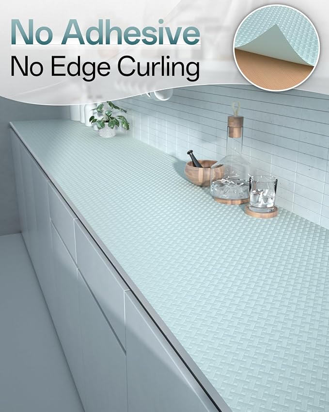 Shelf and Drawer Liner for Kitchen Cabinet, Non-Adhesive 12in x 120in Waterproof Contact Paper Refrigerator Liners Thickened Durable EVA Material Non Slip Mat for Dresser Cupboard Pantry Protector - Image 4