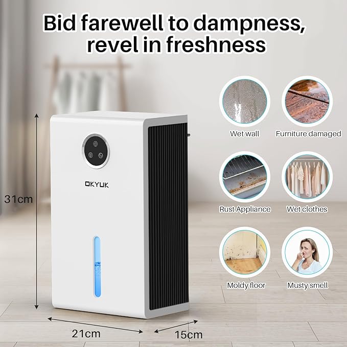 OKYUK Dehumidifier, 95 oz dehumidifiers for home,1000 sq. ft Dehumidifiers for Bedroom with 7 Colors LED Light, Ultra Quiet & Auto Shut off dehumidifiers for basements Ideal for RV, Bathroom, Bedroom - Image 6