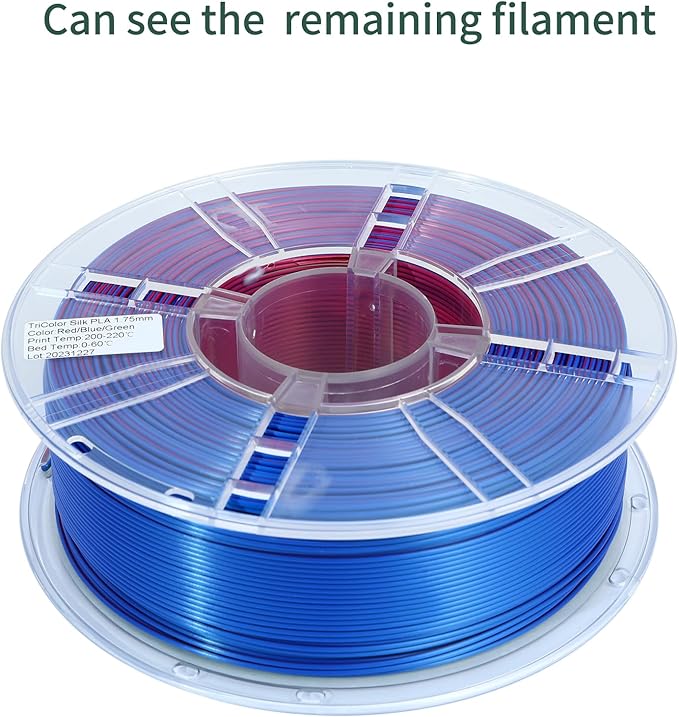 PLA 3D Printer Filament, Triple Color Silk PLA Filament, Dimensional Accuracy +/- 0.02 mm, 1 kg Spool(2.2lbs), 1.75 mm, Red Green Blue - Image 7