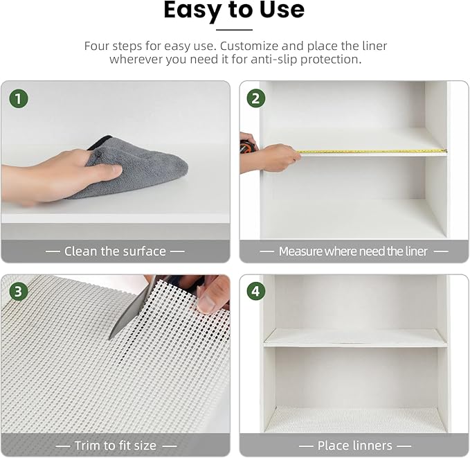 BAGAIL Drawer and Shelf Liner, 17.5 in X 10 Ft Non-Adhesive Shelf Liners for Kitchen Cabinets, Thick Strong Grip Liners for Desk, Shelves, Bathroom Drawers, Cabinet Protection - White - Image 6
