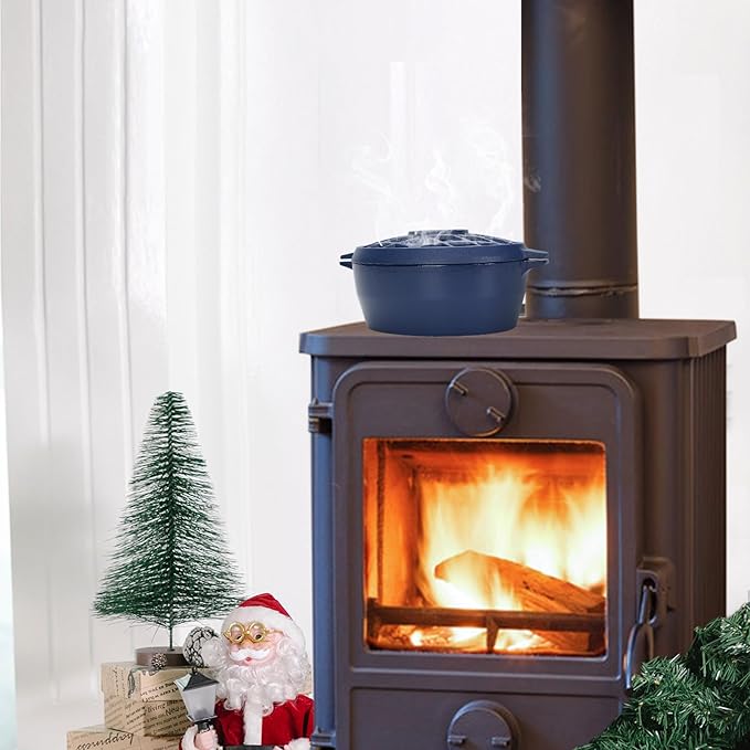 G Good Gain Wood Stove Steamer, Fireplace Humidifier, Cast Iron Humidifier for Stove, Matte Blue Finish, Rust Resistant, Lattice Top, 2.5 Quart Capacity, Wood Burning Stove Indoor Decorative - Image 2