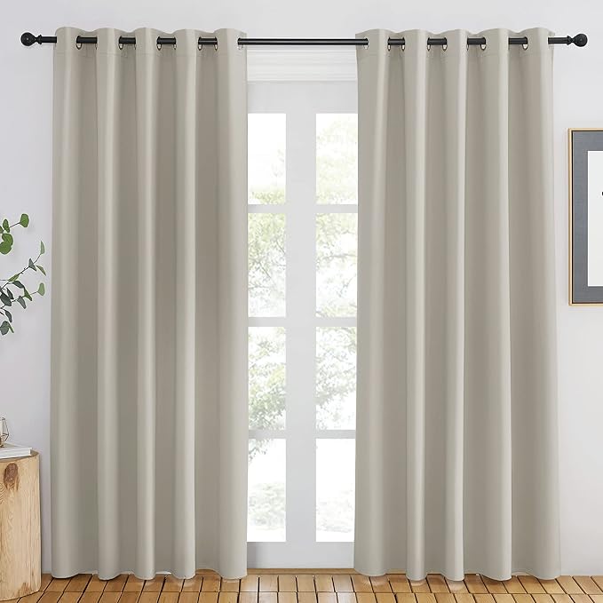 NICETOWN Blackout Natural Curtain for Living Room - Grommet Thermal Insulated Solid Room Darkening Thermal Curtain Drape Sound Reducing for Bedroom/Living Room (1 Panel, W66 x L84) - Image 2