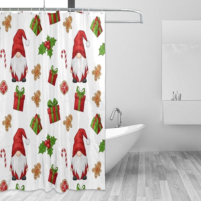 Christmas Gnome Santa White Shower Curtain Liner 72×72 inch for Bathroom Curtain Anti Mold Shower Curtain with Hooks Shower Accessories by Unknown