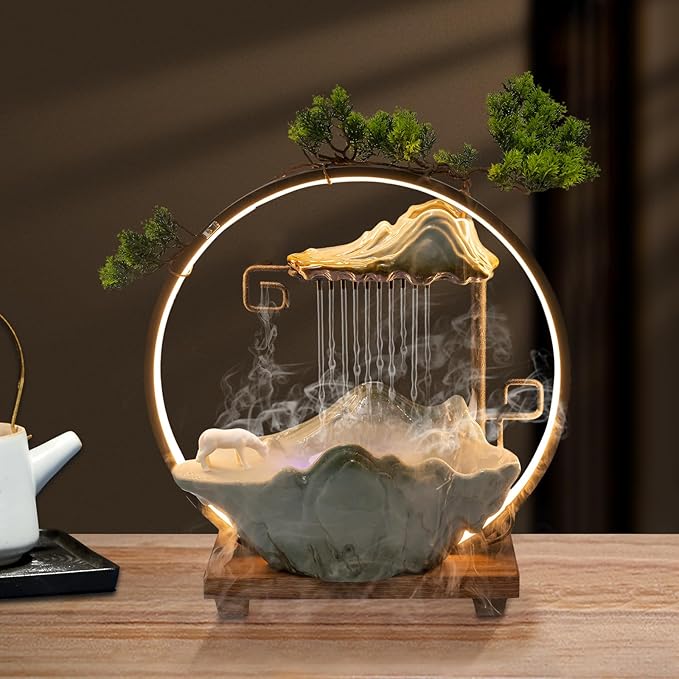 15In Fake Tree Bonsai Humidifier Water Fountain Waterfall Indoor Tabletop Decration with LED Light, Atomizer Circulating Water, Japanese Zen Decor Meditation Feng Shui Decor Festival Birthday surprise by kunghei