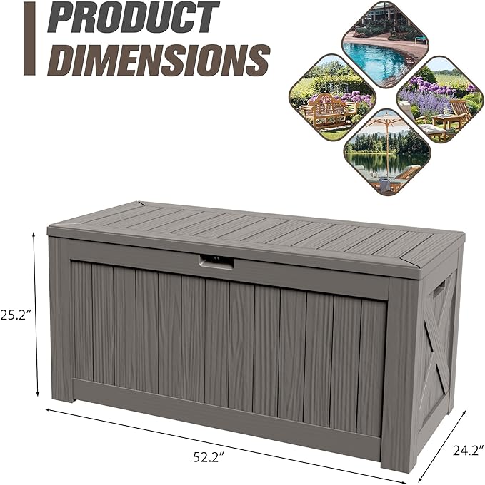 JUMMICO 120 Gallon Resin Deck Box, Large Outdoor Storage Box Waterproof & Lockable for Garden, Patio, Pools (Light Brown) - Image 7