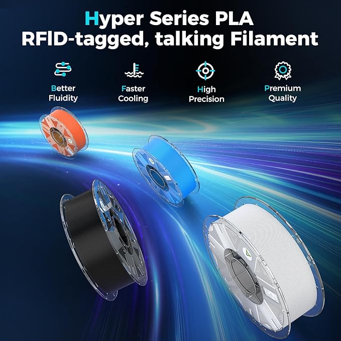 Creality Hyper PLA Filament RFID 3D Printer Filament:High Speed 30-600mm/s,1kg(2.2lbs) Spool Support CFS 1.75 mm, Fits for Most 3D Printers and K2 Plus Combo,Grey PLA - Image 2