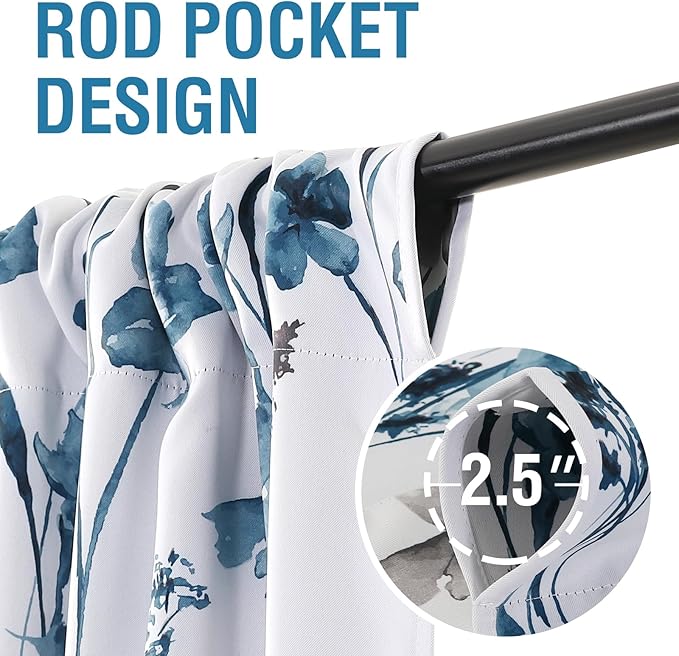 H.VERSAILTEX Reversible Tie Up Curtains Cattleya Floral Printed Rod Pocket Panel for Small Window - Reversible in Blue/Navy, 42" Wide by 45" Long - Image 4
