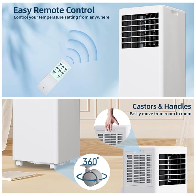 GarveeLife 8,000 BTU Portable Air Conditioner – 3-in-1 AC Unit with Dehumidifier & Fan, Quiet Cooling, Remote, 24H Timer, Window Kit, Cools Up to 350 Sq.Ft – White Top Cover + Black Nameplate - Image 8
