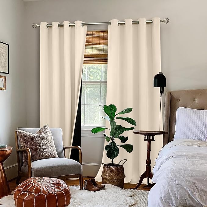 BGment Thermal Insulated 100% Blackout Curtains 108 Inch Length 2 Panels, Total Light Blocking Curtains for Bedroom, Grommet Window Drapes with Thick Black Liner, 52 Inch Wide Each Panel, Champagne - Image 2